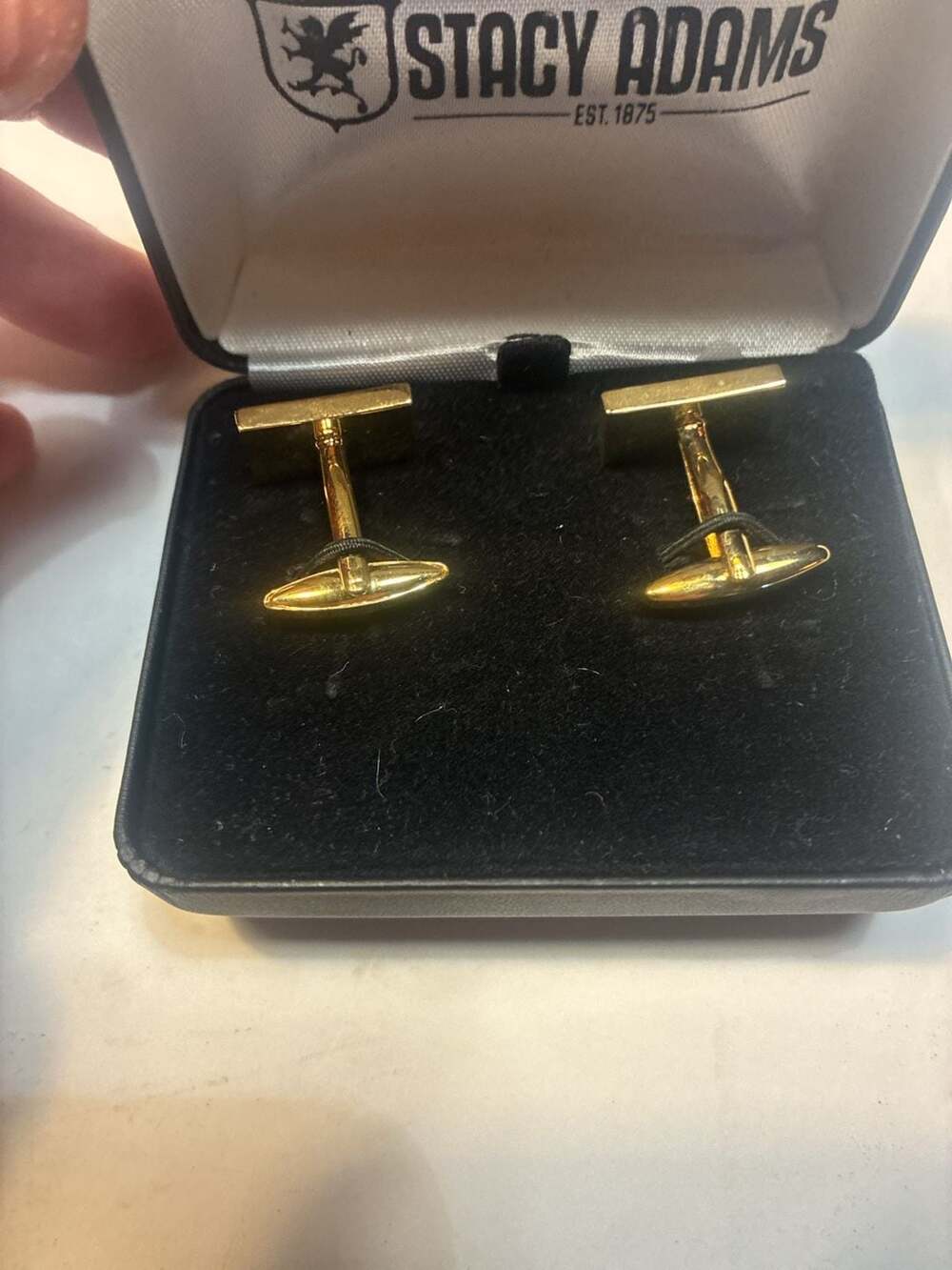 Stacy Adams Gold Tone Rectangular Minimalist Cufflinks with Original Case